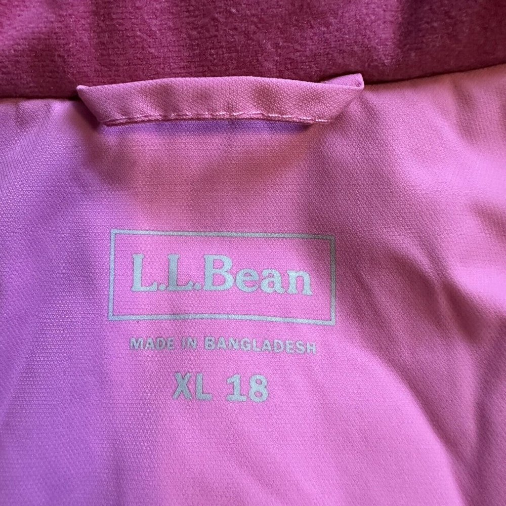LL Bean Jacket Girls XL 18 Full Zip Nylon Softshell Insulated Pink Pockets - Picture 4 of 12